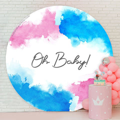 Lofaris Oh Baby Pink Blue Ink Round Shower Backdrop