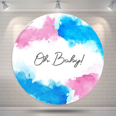 Lofaris Oh Baby Pink Blue Ink Round Shower Backdrop