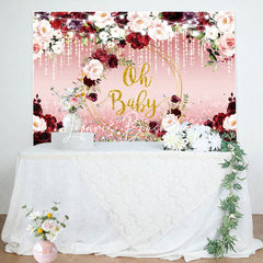 Lofaris Oh Baby Red Pink Floral Leaf Gender Reveal Backdrop