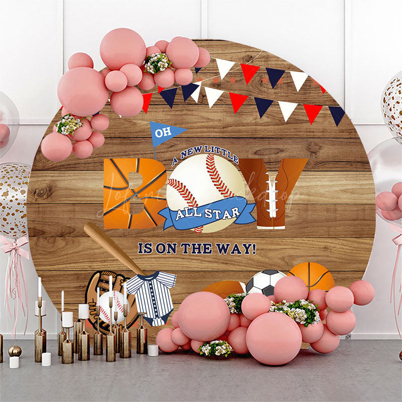 Lofaris Oh Boy Baseball Wooden Round Baby Shower Backdrop