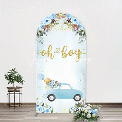 Lofaris Oh Boy Blue Floral Car Arch Baby Shower Backdrop