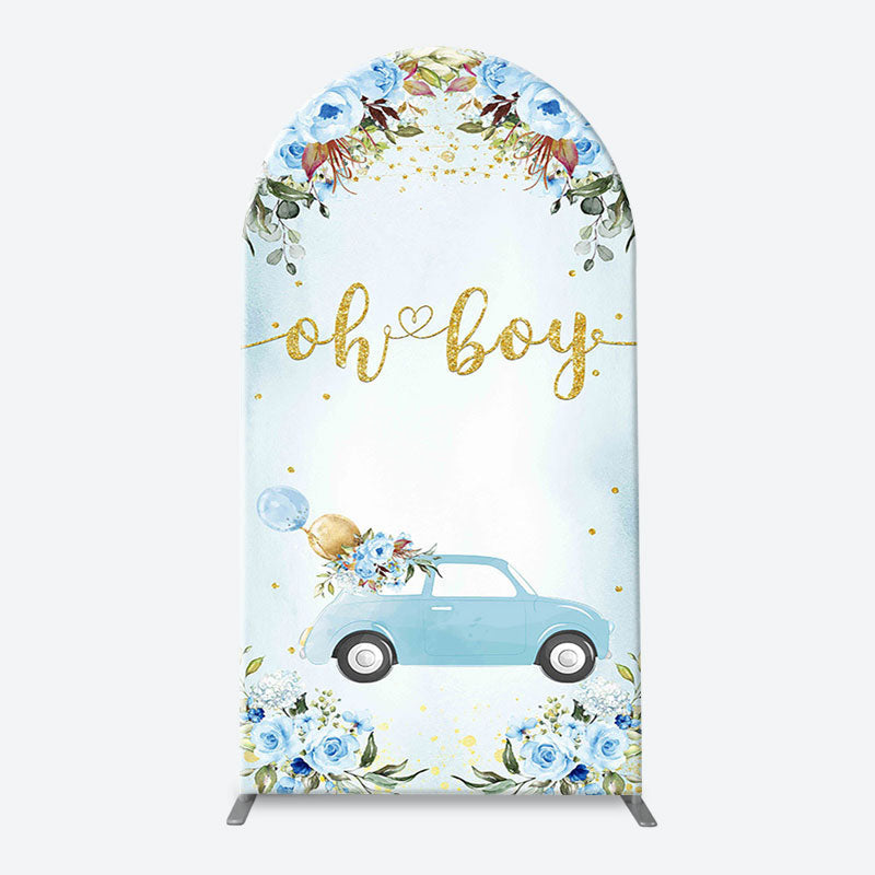 Lofaris Oh Boy Blue Floral Car Arch Baby Shower Backdrop