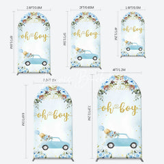 Lofaris Oh Boy Blue Floral Car Arch Baby Shower Backdrop