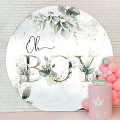 Lofaris Oh Boy Boho Green Leaves Round Baby Shower Backdrop