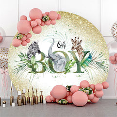 Lofaris Oh Boy Glitter Animals Round Baby Shower Backdrop