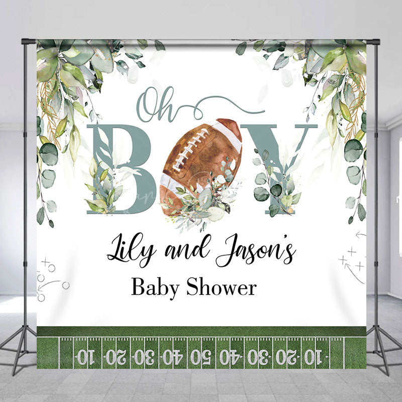 Lofaris Oh Boy Rugby Custom Name Twins Baby Shower Backdrop