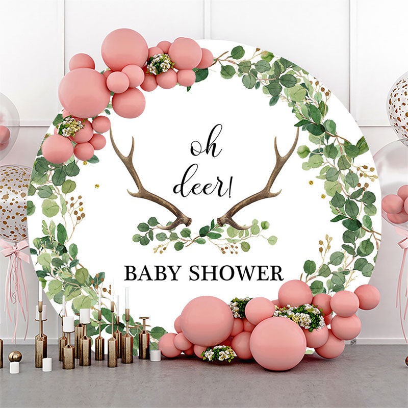 Lofaris Oh Deer Antlers Leaves Round Baby Shower Backdrop