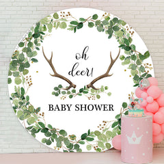 Lofaris Oh Deer Antlers Leaves Round Baby Shower Backdrop