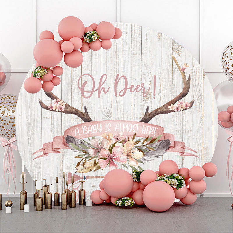 Lofaris Oh Deer White Wooden Circle Baby Shower Backdrop