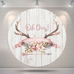 Lofaris Oh Deer White Wooden Circle Baby Shower Backdrop