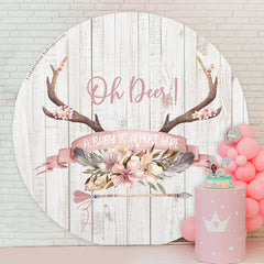 Lofaris Oh Deer White Wooden Circle Baby Shower Backdrop