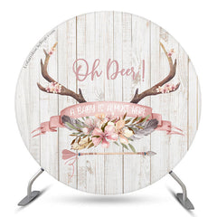 Lofaris Oh Deer White Wooden Circle Baby Shower Backdrop