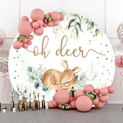 Lofaris Oh Deer Wild Leaves Round Baby Shower Backdrop