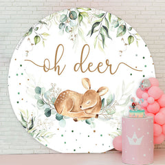 Lofaris Oh Deer Wild Leaves Round Baby Shower Backdrop