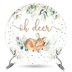 Lofaris Oh Deer Wild Leaves Round Baby Shower Backdrop