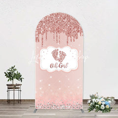 Lofaris Oh Girl Rose Gold Glitter Arch Baby Shower Backdrop