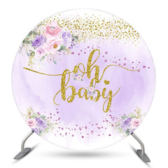 Lofaris Oh Purple Floral Glitter Baby Shower Round Backdrop