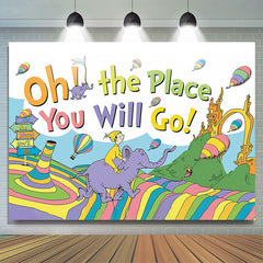 Lofaris Oh The Place You Will Go Boy Elephant Grad Backdrop