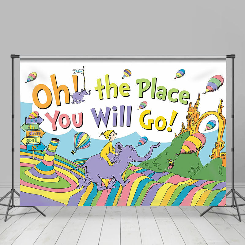 Lofaris Oh The Place You Will Go Boy Elephant Grad Backdrop