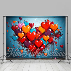 Lofaris Oil Paint Red And Blue Heart Valentines Day Backdrop