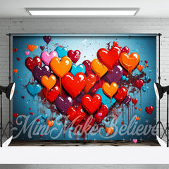 Lofaris Oil Paint Red And Blue Heart Valentines Day Backdrop