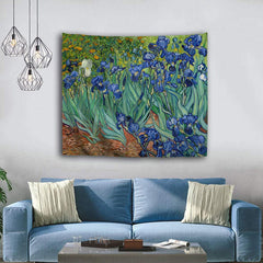 Lofaris Oil Painting Blue Flower Green Grass Wall Tapstry