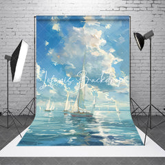 Lofaris Oil Painting Blue Sky Sailboat Sea Photo Backdrop