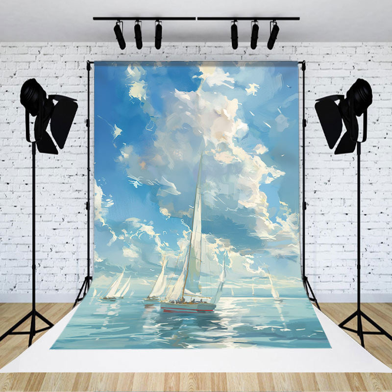 Lofaris Oil Painting Blue Sky Sailboat Sea Photo Backdrop