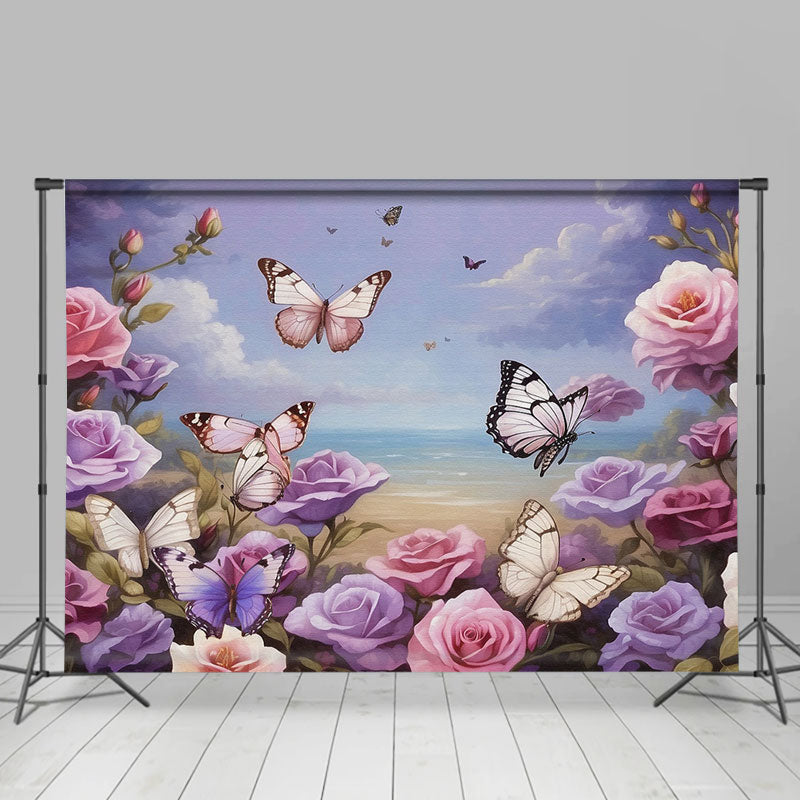 Lofaris Oil Painting Colorful Rose Butterfly Spring Backdrop