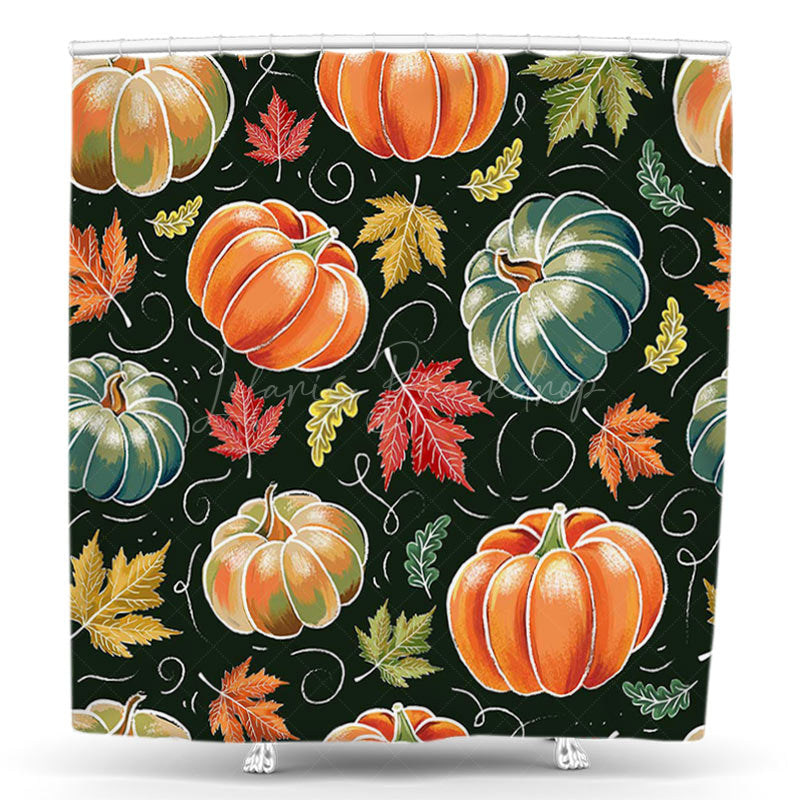 Lofaris Oil Painting Pumpkins Maple Leaves Shower Curtain