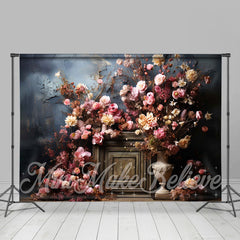 Lofaris Old Masters Blue Wall Pink Flowers Fine Art Backdrop