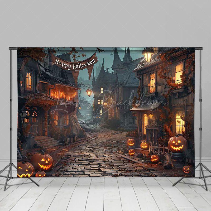 Lofaris Old Scary Street Pumpkins Happy Halloween Backdrop