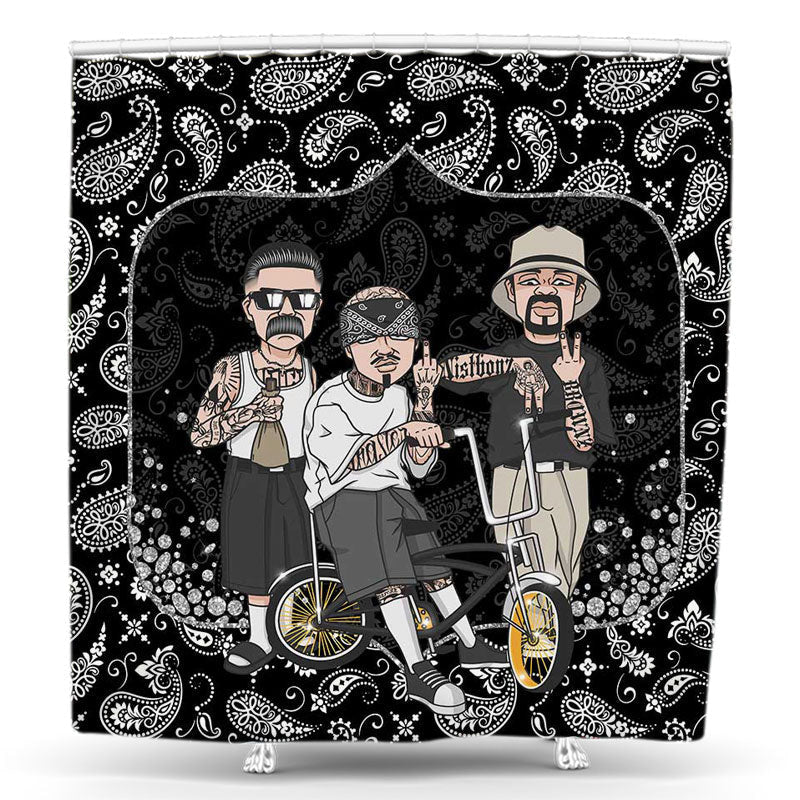 Lofaris Old School Tattoo Men Pattern Black Shower Curtain