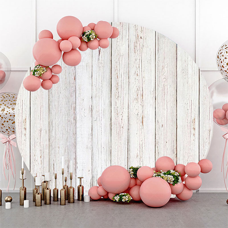 Lofaris Old White Plank Wood Circle Birthday Party Backdrop