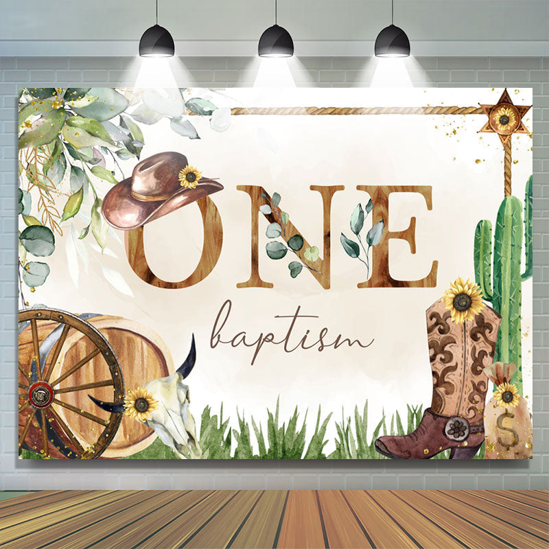 Lofaris One Cowboy Plant Green Cactus Wood Baptism Backdrop