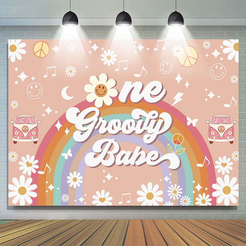 Lofaris One Groovy Babe Rainbow Girl 1st Birthday Backdrop