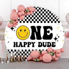 Lofaris One Happy Dude Plaid Round 1st Birthday Backdrop