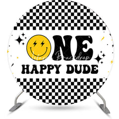 Lofaris One Happy Dude Plaid Round 1st Birthday Backdrop