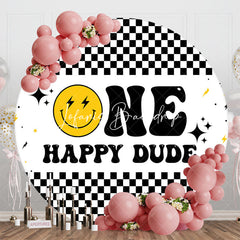 Lofaris One Happy Dude Plaid Round 1st Birthday Backdrop