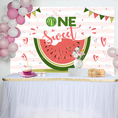 Lofaris One Sweet Melon White Pink Stripe Birthday Backdrop