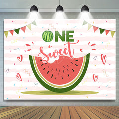 Lofaris One Sweet Melon White Pink Stripe Birthday Backdrop