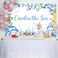 Lofaris Oneder The Sea Blue Animals 1st Birthday Backdrop