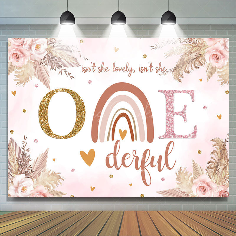 Lofaris Onederful Floral Rainbow Boho 1st Birthday Backdrop