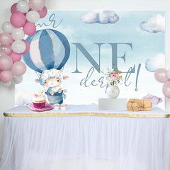 Lofaris Onederful Hot Air Balloon Lamb 1st Birthday Backdrop