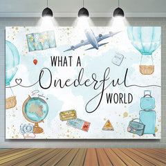 Lofaris Onederful World Map Globe Airplane Birthday Backdrop