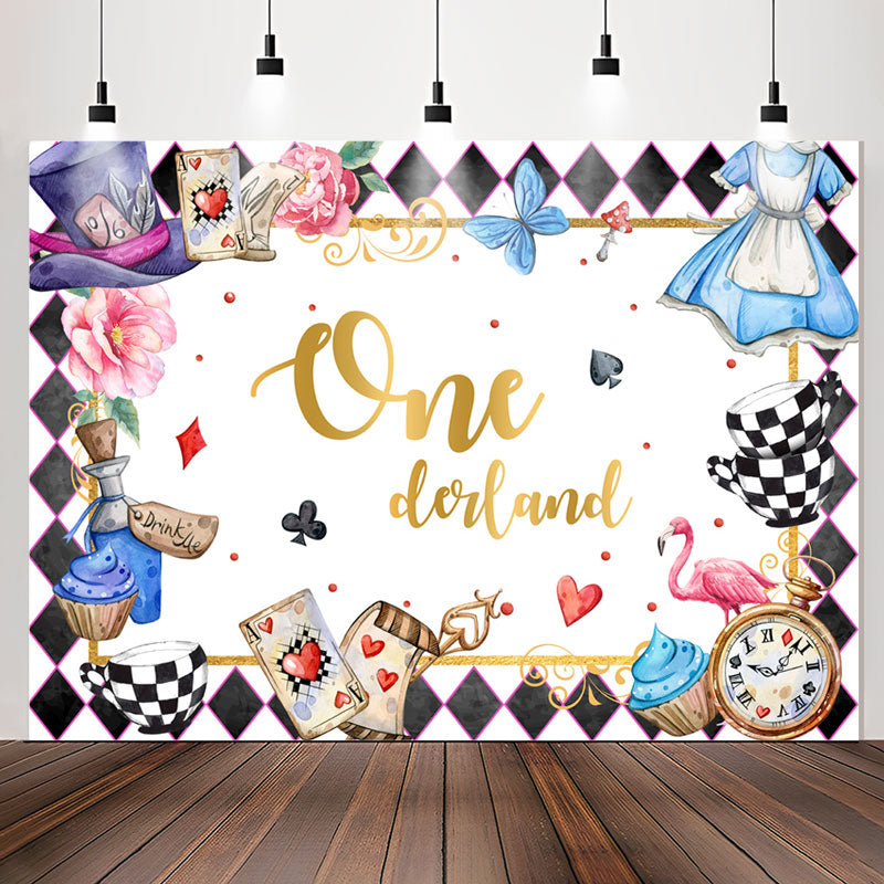 Onederland 1st Birthday Backdrop 5ft x 7ft for Girls Pink