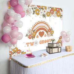 Lofaris Orange Beige Floral Boho Rainbow 2nd Birthday Backdrop