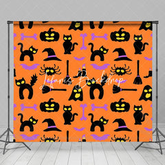 Lofaris Orange Black Pumpkins Cats Happy Halloween Backdrop