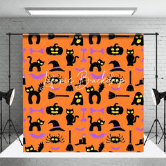 Lofaris Orange Black Pumpkins Cats Happy Halloween Backdrop