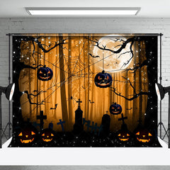 Lofaris Orange Dark Night Forest Grave Spider Halloween Backdrop